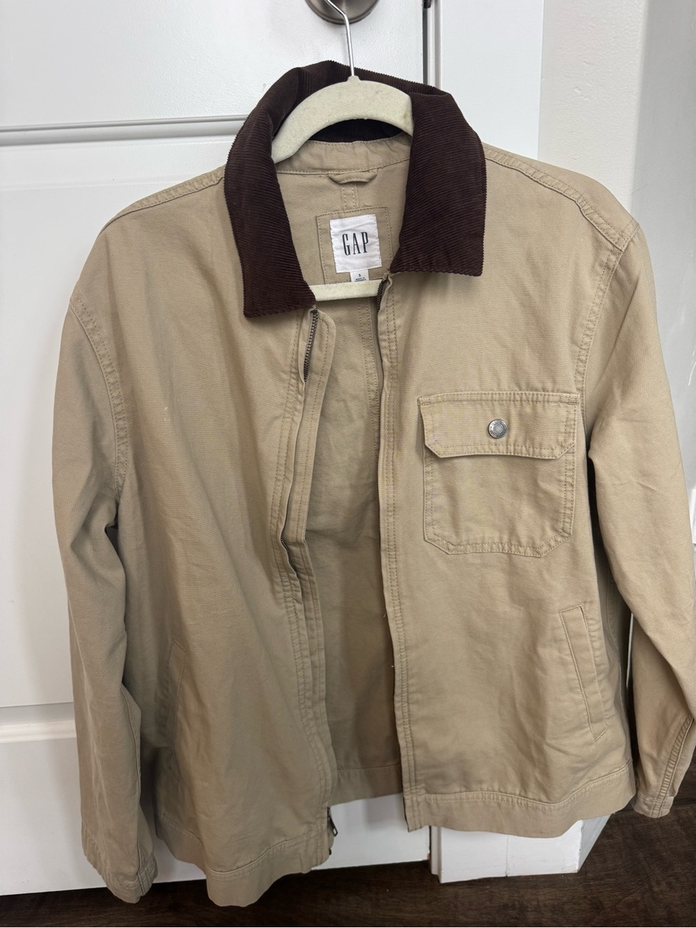 GAP Khaki Field Jacket with Dark Brown Corduroy Collar